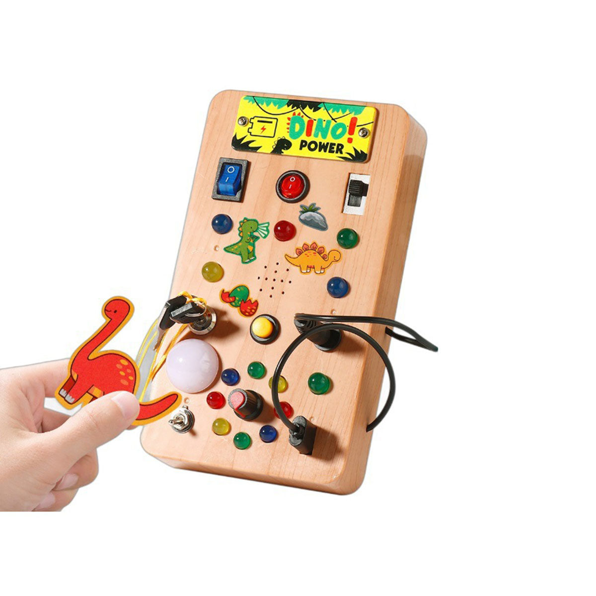 Montessori Busy Board Baby Wooden Busy Board with 8 LED Light Switches Sensory Toy Light Switch Toy - Toyworks