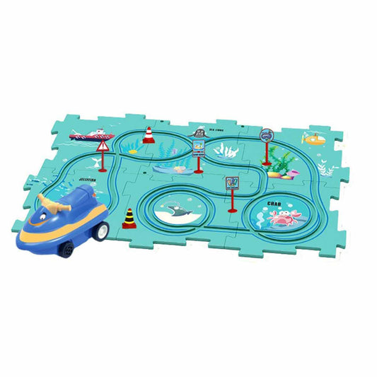 Children's educational track car DIY free assembly city map scene building electric puzzle track car - Toyworks