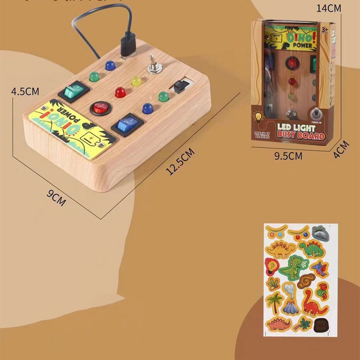 Montessori Busy Board Baby Wooden Busy Board with 8 LED Light Switches Sensory Toy Light Switch Toy - Toyworks