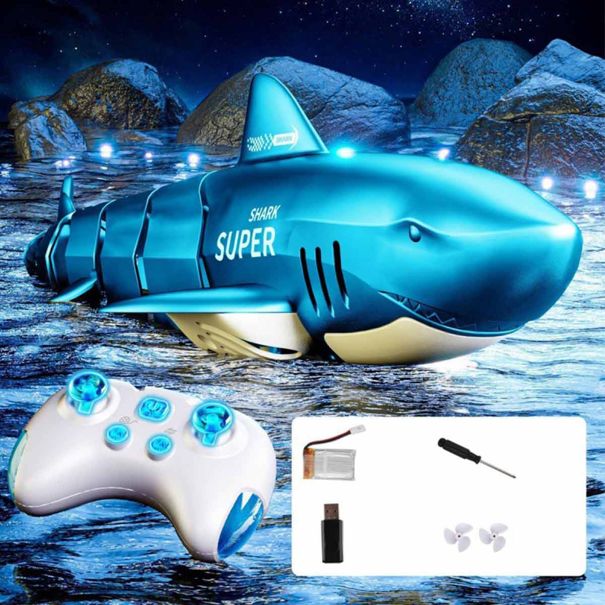 Pool Toys, Boys Remote Control Shark Toy, Children's Bath Toys, High Simulation Shark Remote Control Boat Boy Toy with Light and Water Spray, Gift for Boys and Girls over 6 Years Old