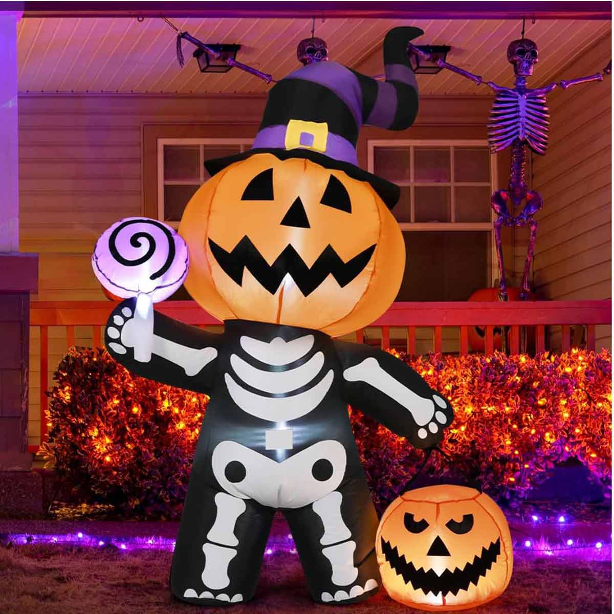 Inflatable Horror Pumpkin Skull Body Built-in LED Light Halloween Decoration - Toyworks